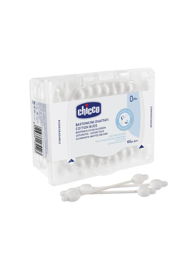 Chicco Cotton Buds 60 Pcs (with Ear Drum Protection,White) (Pack of 2) - Image 2