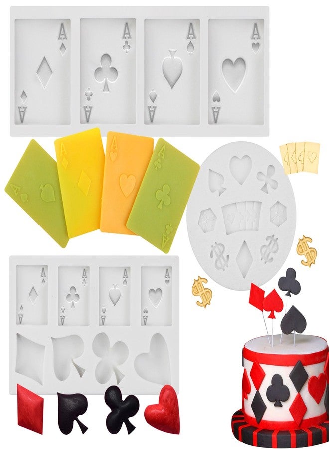 Yedadone 3 Pieces Poker Silicone Molds Playing Cards Casino Themed Fondant Mold 3D Sugar Craft Chocolate Candy Mold for Cake Candy Decorations - Image 1