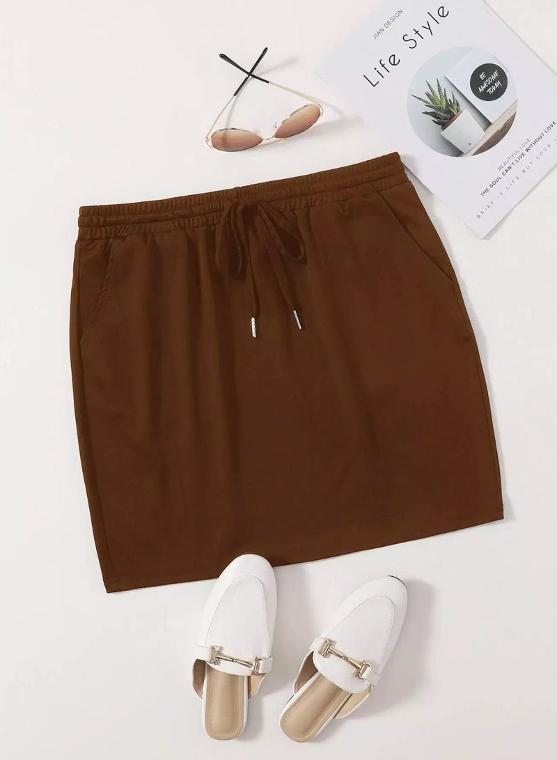 Plus Slant Pocket Solid Skirt  - Image 1