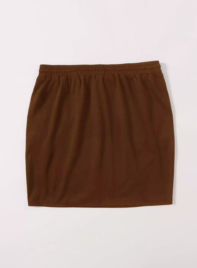 Plus Slant Pocket Solid Skirt  - Image 2