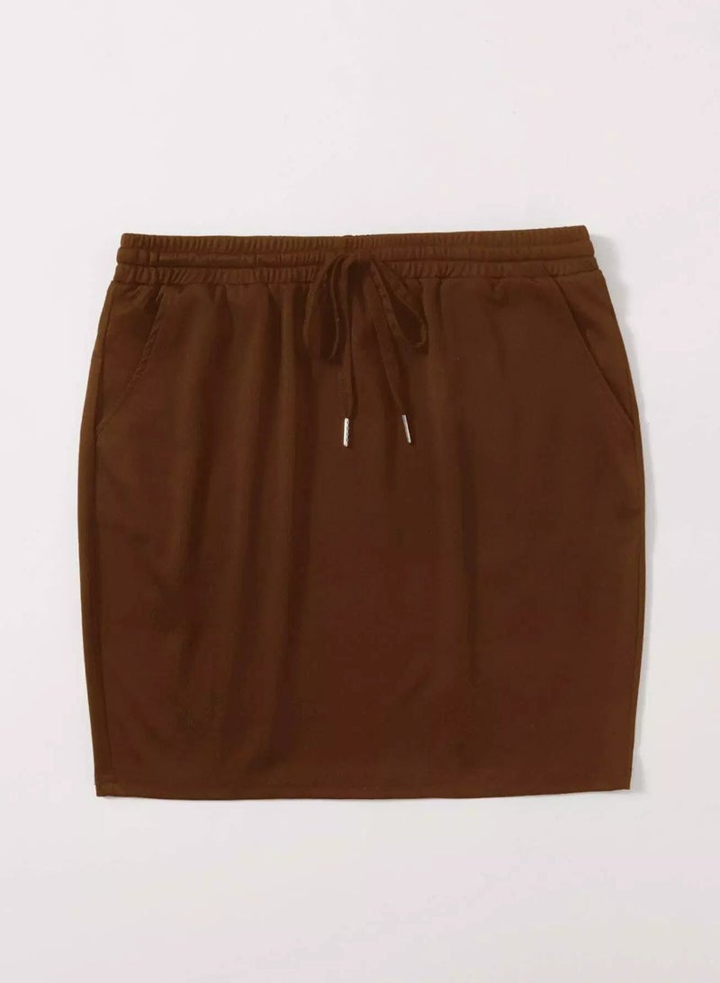 Plus Slant Pocket Solid Skirt  - Image 3