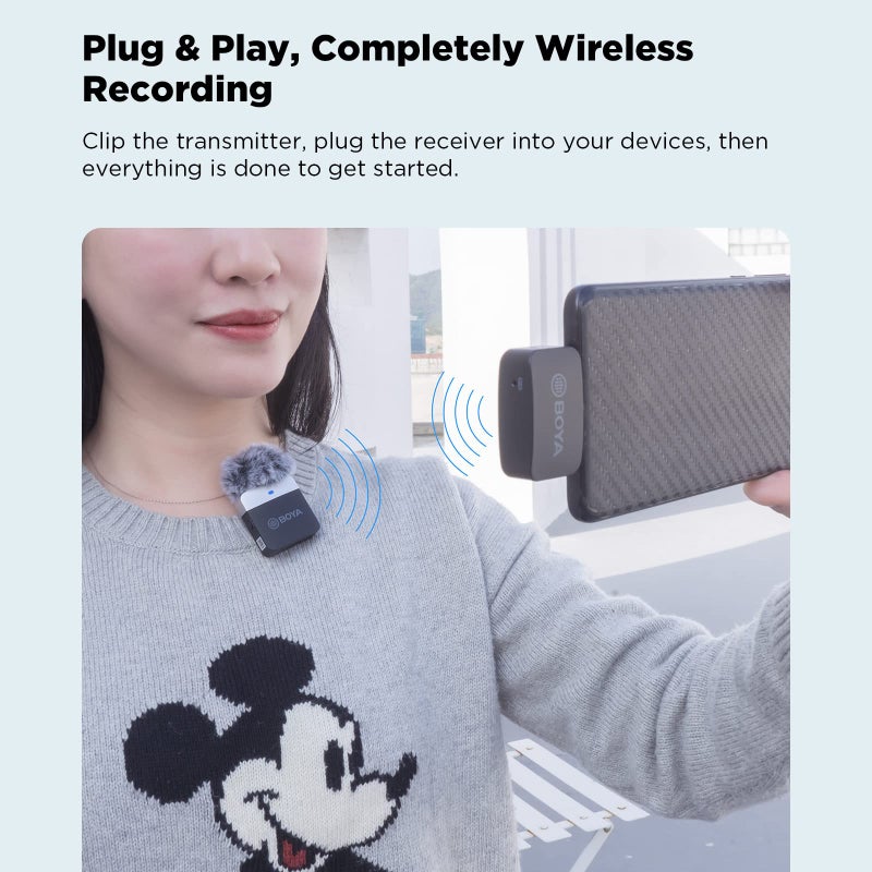 BOYA BY-M1LV-U 2.4GHz Wireless Microphone System Transmitter + Receiver Mini Recording Mic with Type-C Port Replacement for Android Smartphones Tablets Vlog Recording Live Stream Video Conference - Image 5