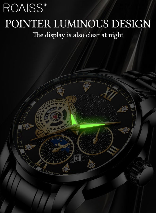 roaiss 2PCS Men's Watch and Bracelet Set Analog Display Round Dial Quartz Watch with PU Leather Bracelet Vintage 2 Pieces Watch Set as Gift for Men  - Image 4