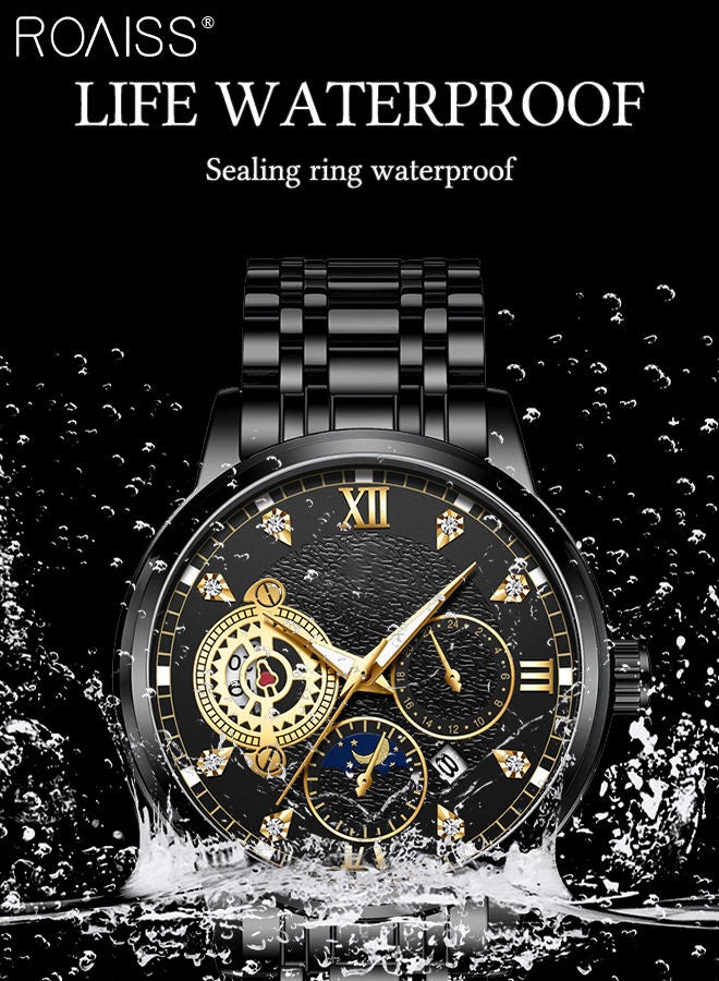 roaiss 2PCS Men's Watch and Bracelet Set Analog Display Round Dial Quartz Watch with PU Leather Bracelet Vintage 2 Pieces Watch Set as Gift for Men  - Image 5
