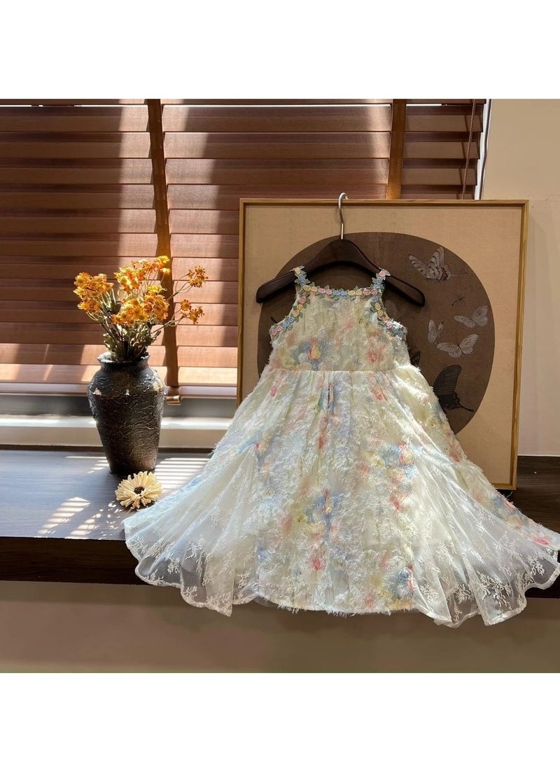 1-2Y Toddler Baby Girl Princess Dress, Elegant Floral Lace Sleeveless Summer Outfit, Cute Wedding Birthday Eid Party Photography Gown, 90cm - Image 1