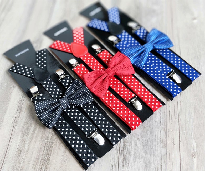 Polka Dot Bow Tie  Suspender Set Unisex Foundation White Dot 