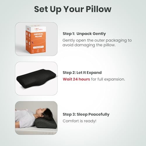 AGEasy Antara Cervical Pillow for Neck, Back & Shoulder Pain, Improves Posture & Spinal Alignment | Orthopedic Cushion with 100% Memory Foam & Skin Friendly Cover (Dark Grey) (Charcoal Grey) - Image 4