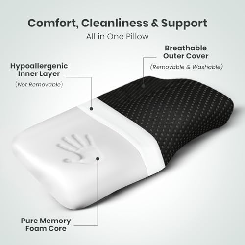AGEasy Antara Cervical Pillow for Neck, Back & Shoulder Pain, Improves Posture & Spinal Alignment | Orthopedic Cushion with 100% Memory Foam & Skin Friendly Cover (Dark Grey) (Charcoal Grey) - Image 3
