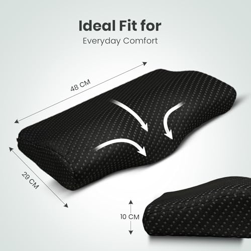 AGEasy Antara Cervical Pillow for Neck, Back & Shoulder Pain, Improves Posture & Spinal Alignment | Orthopedic Cushion with 100% Memory Foam & Skin Friendly Cover (Dark Grey) (Charcoal Grey) - Image 2