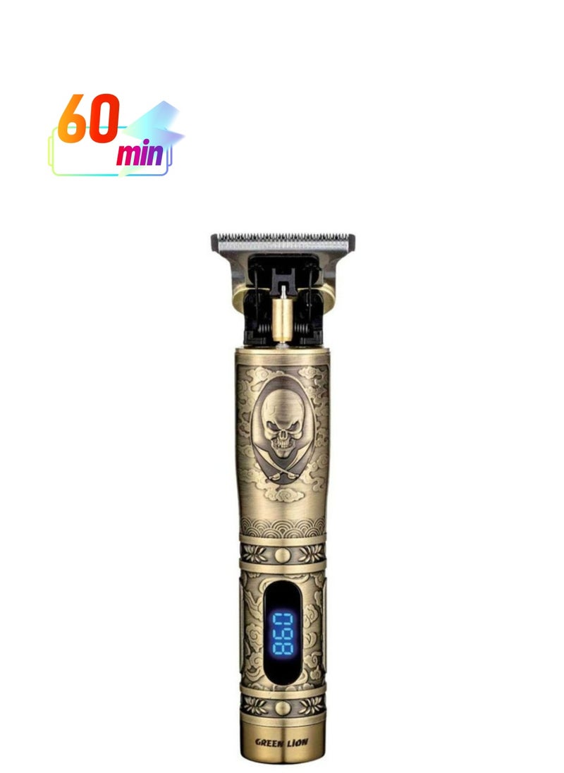 GREEN LION - Pirates Hair Trimmer with 3 Clippers 600mAh, 6500RPM, LCD Display, 60minutes Working Time, Type-C Charging, Metal Body, Lightweight & Portable - Gold - Image 1