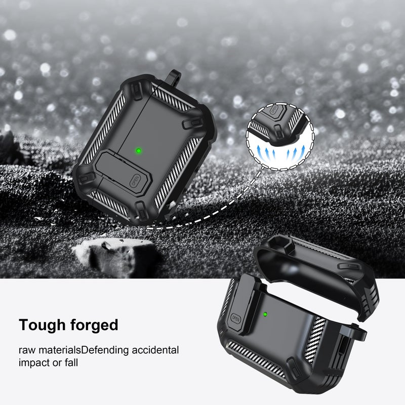 RFUNGUANGO for AirPods Pro 2nd Gen Protective Case with Cleaning Kit, Military Hard Case with Lock for AirPod Gen 2 Charging Case 2023, 2022, Black - Image 4