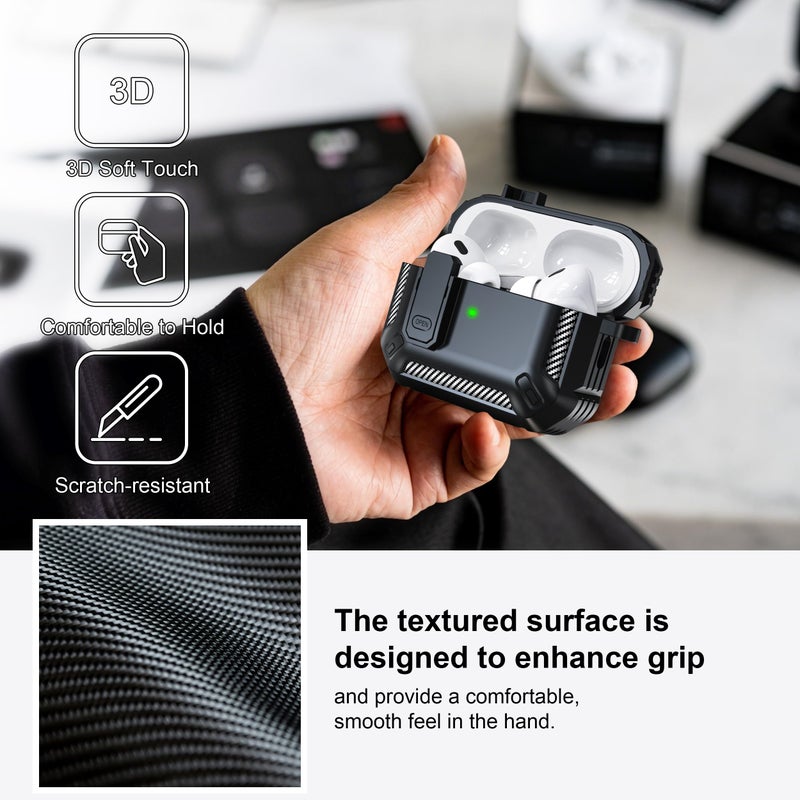 RFUNGUANGO for AirPods Pro 2nd Gen Protective Case with Cleaning Kit, Military Hard Case with Lock for AirPod Gen 2 Charging Case 2023, 2022, Black - Image 3