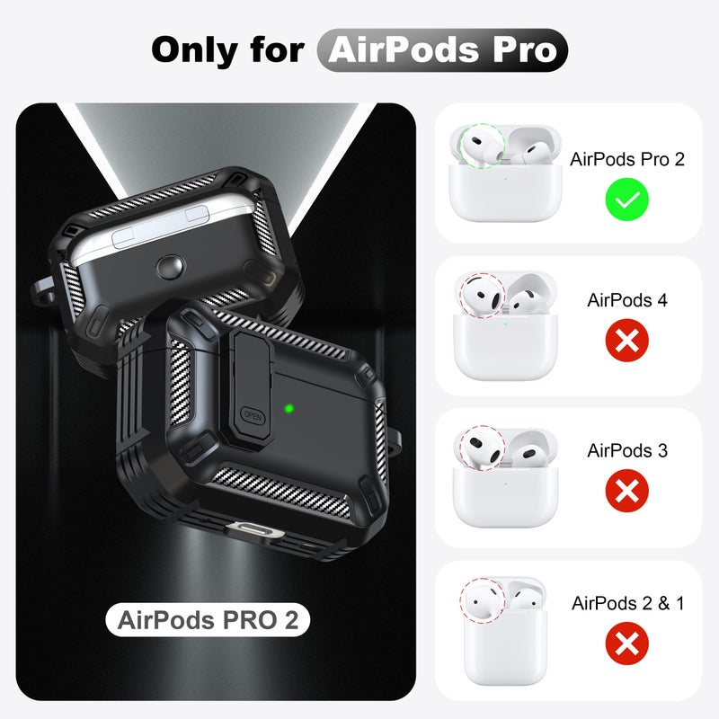 RFUNGUANGO for AirPods Pro 2nd Gen Protective Case with Cleaning Kit, Military Hard Case with Lock for AirPod Gen 2 Charging Case 2023, 2022, Black - Image 2