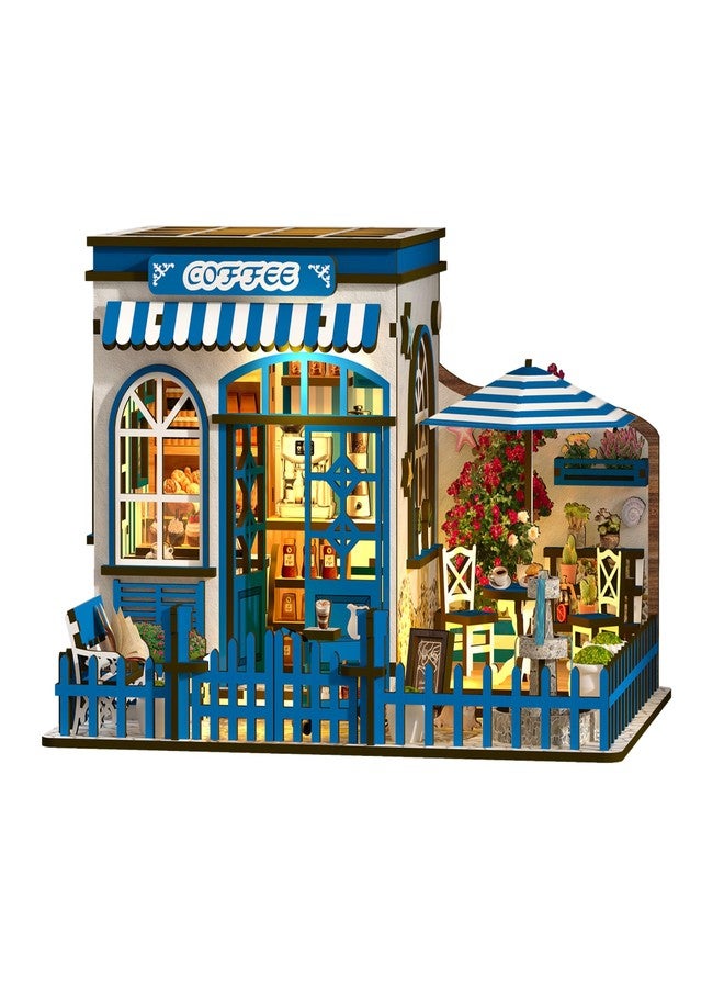 Nimpro Santorini Sun Coffee Shop DIY Book Nook Kit - 3D Wooden Puzzle for Adults with LED Light, Mediterranean Café Bookshelf Insert for Adults and Teens, 317 Pieces, Creative Decor and Gift Idea - Image 1