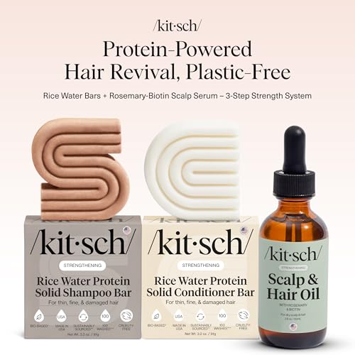 Kitsch Rice Water Shampoo and Conditioner Set PreWash Scalp Serum with Rosemary and Biotin Shampoo and Conditioner Bar for Hair Growth Scalp Nourishment Hair Care 3pc Set - Image 3