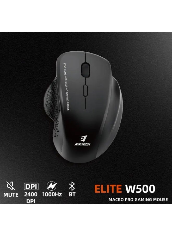 JERTECH - Elite W500 Dual-Mode Wireless Mouse (2.4GHz & Bluetooth) - 2400 DPI 1000 Hz Polling Rate - Silent Clicks - rechargeable USB C - Image 1