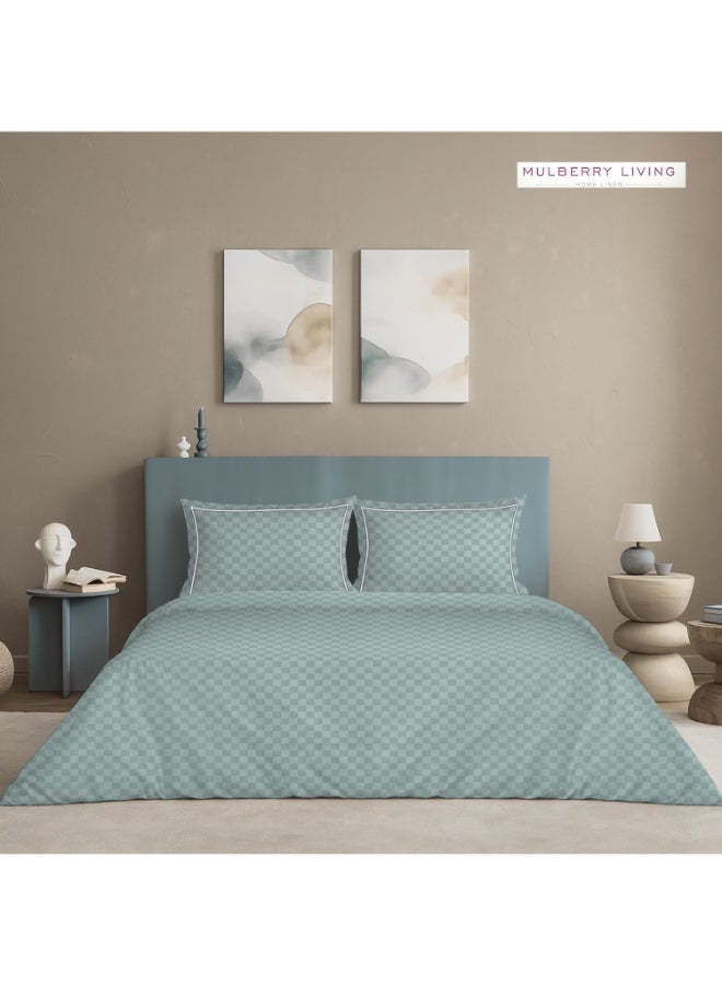 MULBERRY LIVING 100% Cotton -300 TC Urban Grid Duvet Cover set - 1 Duvet Cover (260 x 240 cms), 1 California King Fitted Bedsheet (200 x 200 x 30 cms) with 2 Pillow Covers (50 x 75 cms) - Silver grey - Image 1