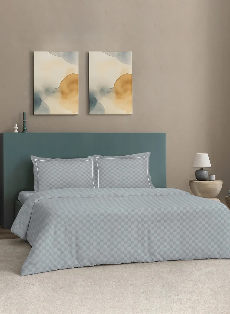 مالبيري ليفينج طقم لحاف حضري شبكي  قطع قطن %   - غطاء لحاف  ×  سم، ملاية سرير كاليفورنيا كينج  ×  ×  سم مع  غطاء وسادة  ×  سم - فضي رمادي