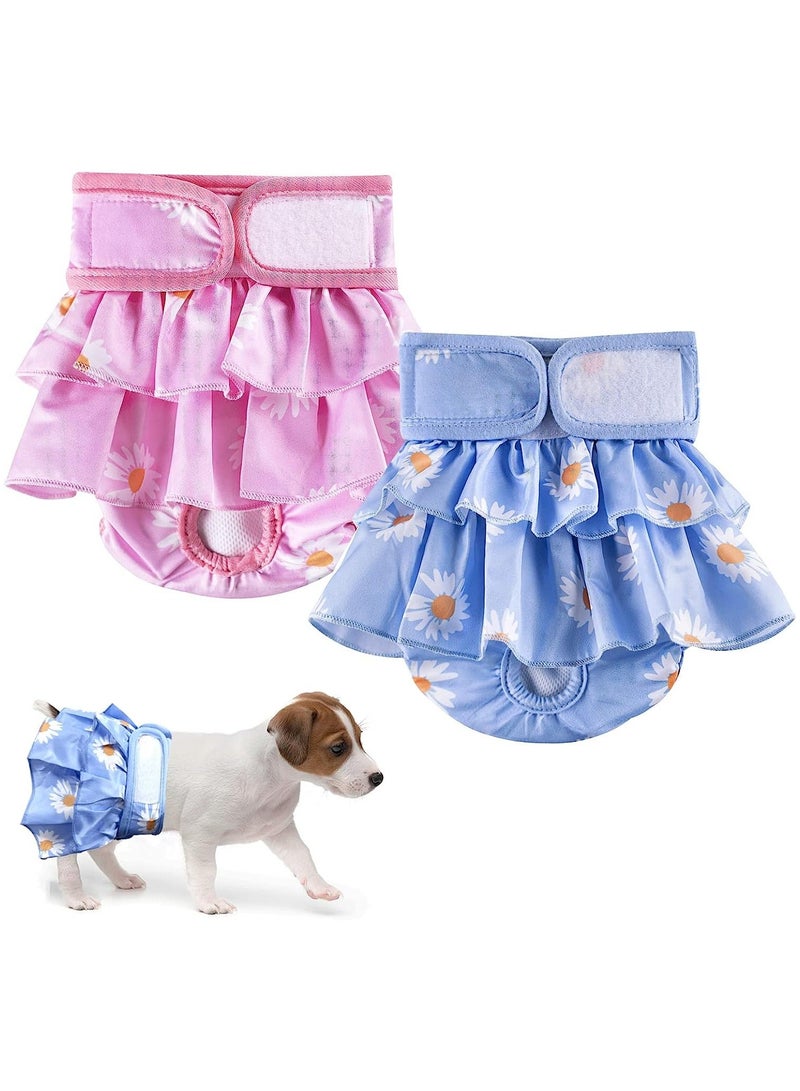 XiuWoo Adjustable Pet Dog Cat Nappies, Super Absorbent Washable Period Pants, Doggie Safety Physiological Skirt Design, 2 Pcs (M, Pink and Blue) - Image 1