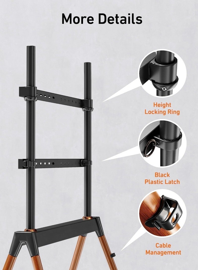 Vizo Hise Easel TV Stand for 55-86 Inch LCD LED Flat or Curved Screen up to 40 kg, Height Adjustable TV Floor Stand with Wooden Legs and Cable Ties  - Image 4