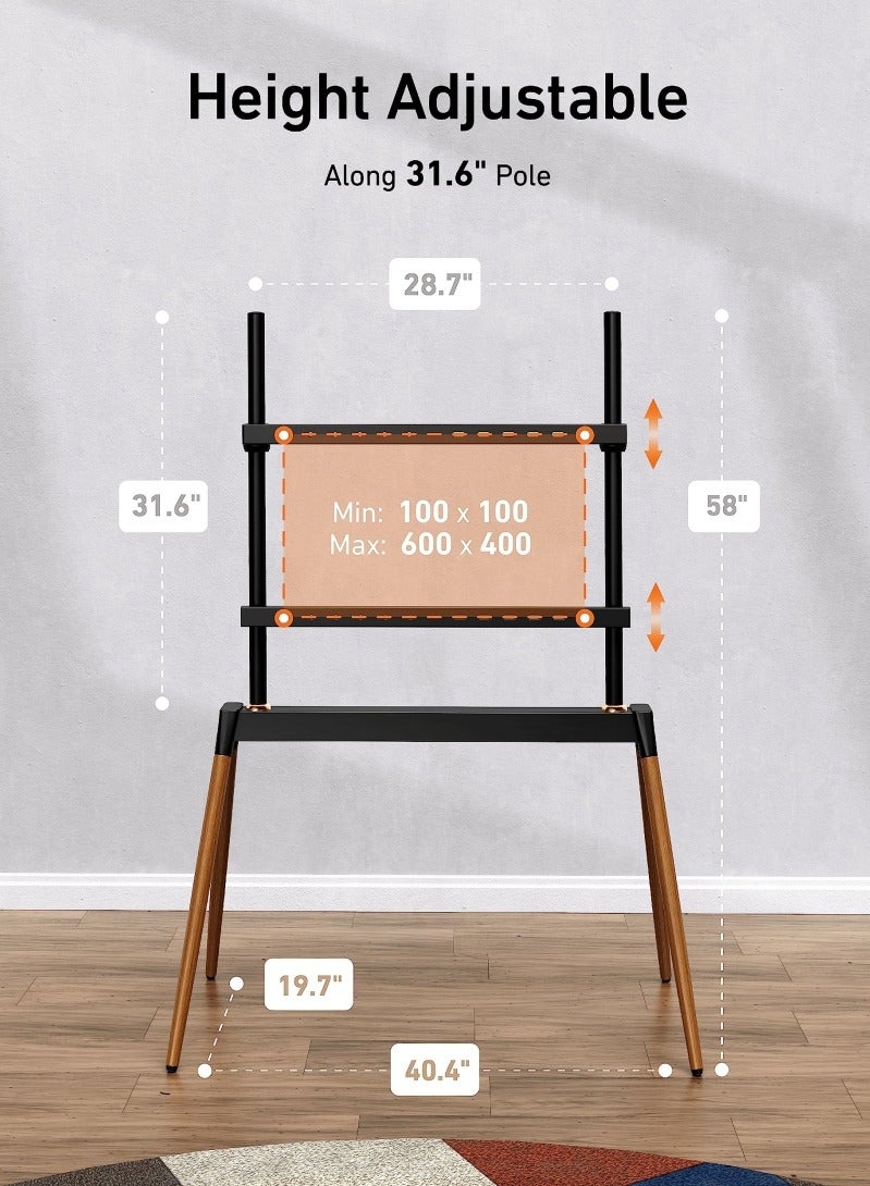 Vizo Hise Easel TV Stand for 55-86 Inch LCD LED Flat or Curved Screen up to 40 kg, Height Adjustable TV Floor Stand with Wooden Legs and Cable Ties  - Image 3