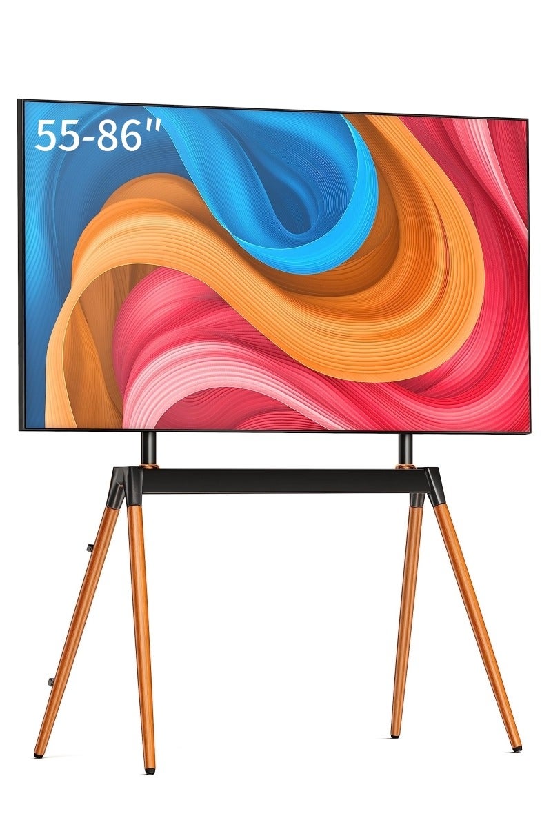 Vizo Hise TV Stand for 55-86 Inch Screen |TV Display Stand Height Adjustable |Steel and beech wood legs TV Floor Stand,Maximum load-bearing Capacity 40KG, Suitable for Home and Office - Image 1