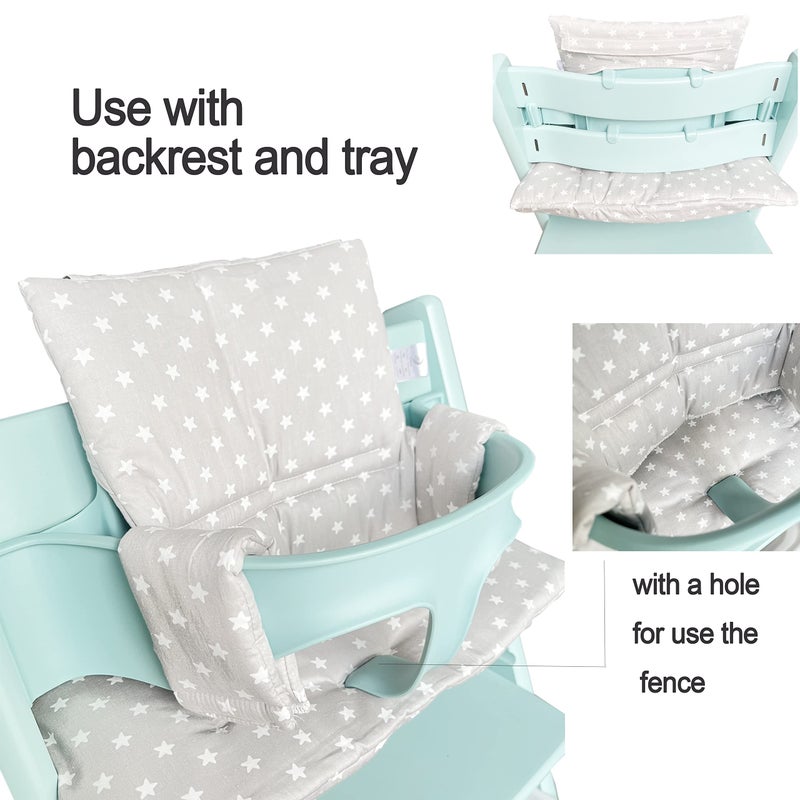 ZARPMA وسادة كرسي عالي زارما متوافقة مع كرسي ستوكه تريب تريب تشيار مغطاة بقماش قطن محشوة ببطانة قطن (نجوم رمادية) - Image 4