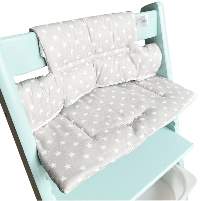 ZARPMA وسادة كرسي عالي زارما متوافقة مع كرسي ستوكه تريب تريب تشيار مغطاة بقماش قطن محشوة ببطانة قطن (نجوم رمادية) - Image 3