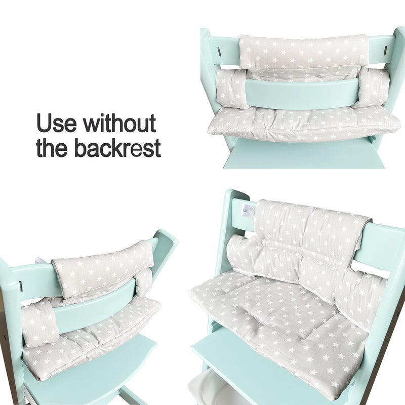 ZARPMA وسادة كرسي عالي زارما متوافقة مع كرسي ستوكه تريب تريب تشيار مغطاة بقماش قطن محشوة ببطانة قطن (نجوم رمادية) - Image 5