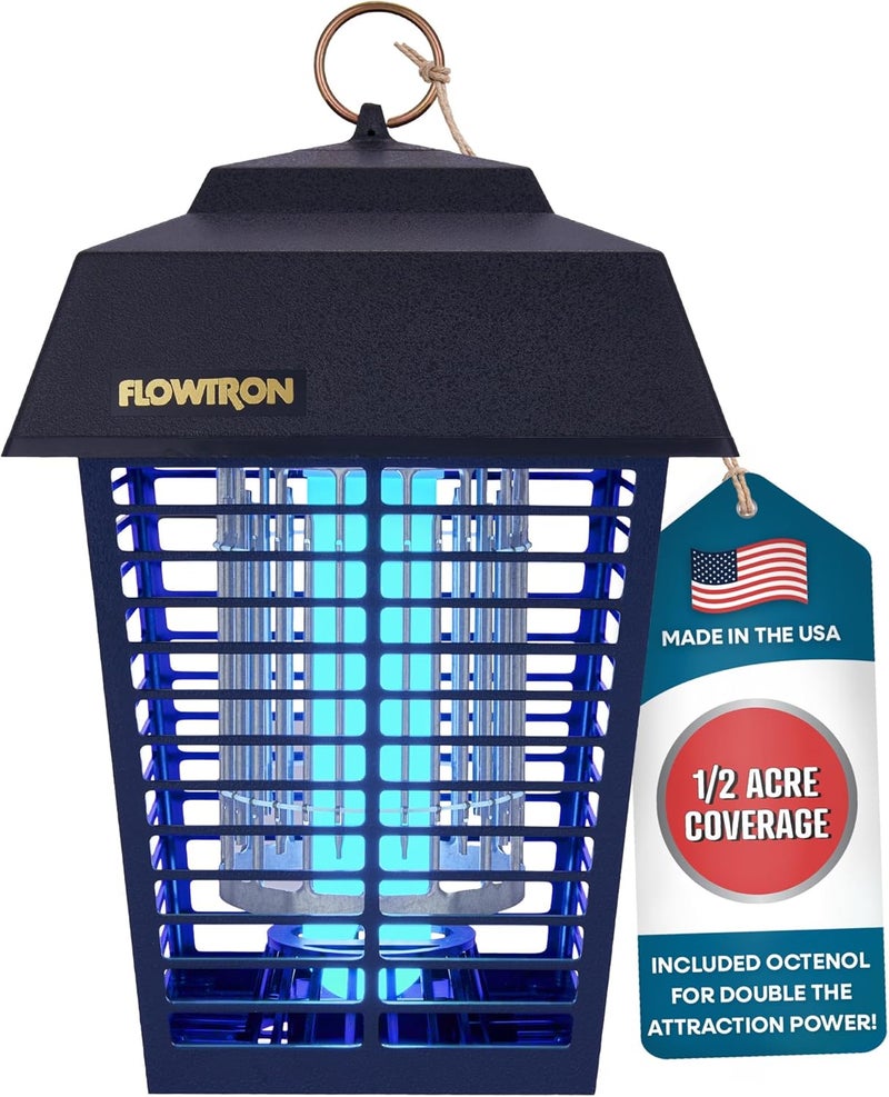 Flowtron Electric Bug Zapper 1/2 Acre Outdoor Insect Control with Dual Lure Method, 15W UV Light & Octenol Attractant for Fly & Mosquito, 5600V Kill Grid, Made in USA, UL Certified - Image 1