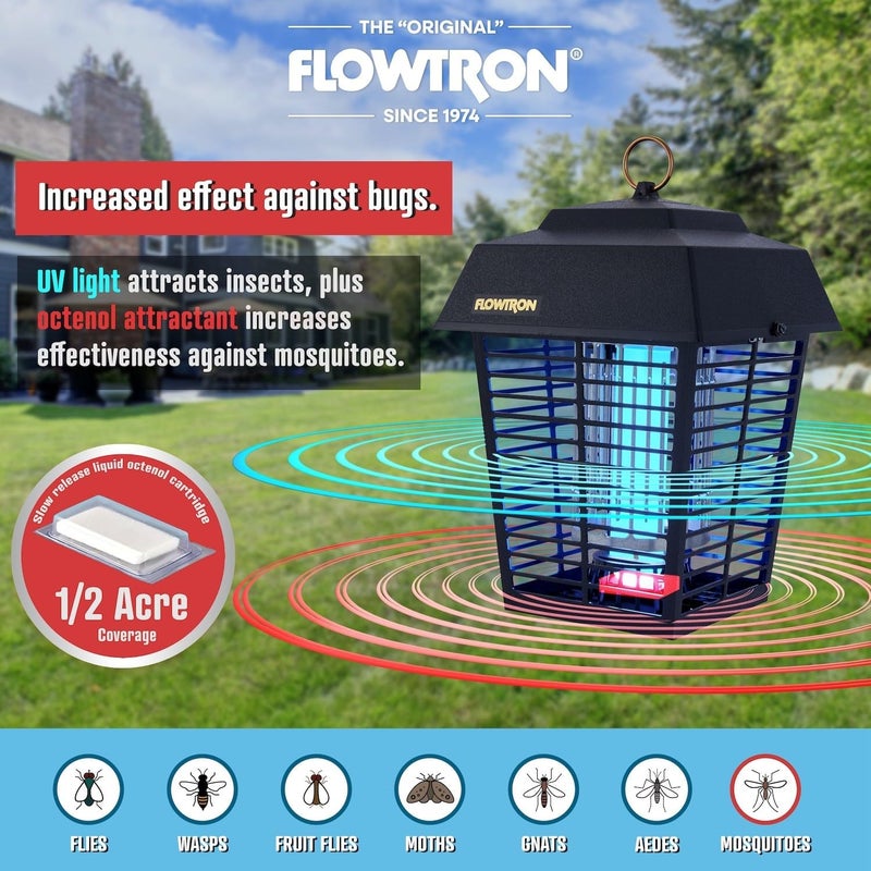 Flowtron Electric Bug Zapper 1/2 Acre Outdoor Insect Control with Dual Lure Method, 15W UV Light & Octenol Attractant for Fly & Mosquito, 5600V Kill Grid, Made in USA, UL Certified - Image 3