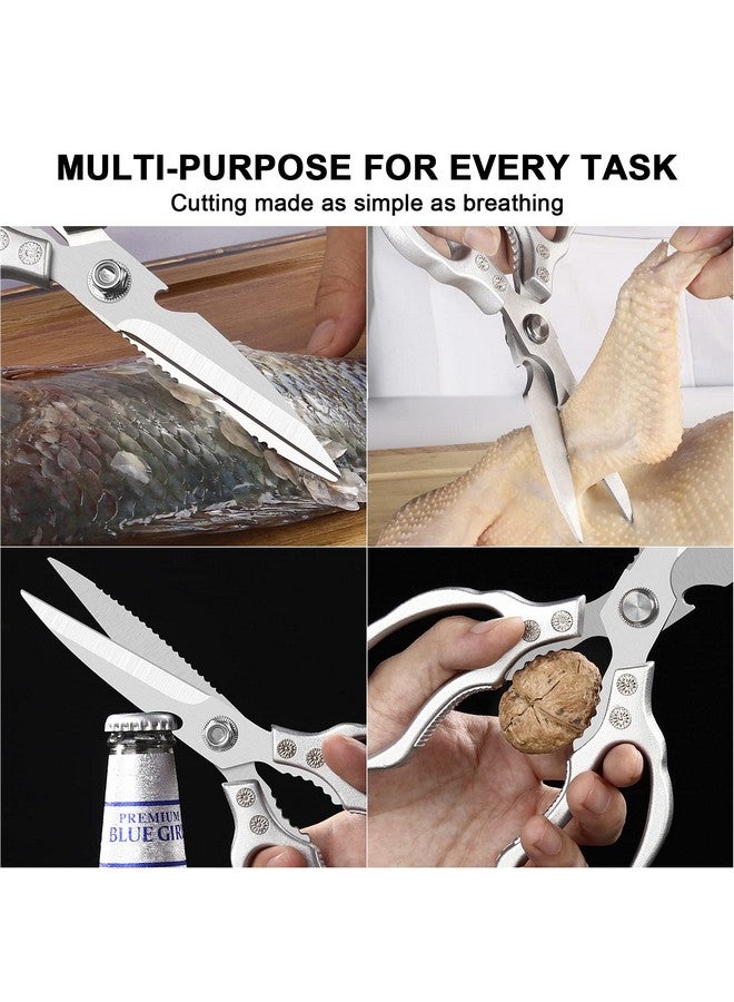 CGBE CGBE Kitchen Scissors, Multi-Purpose Kitchen Shears, Heavy Duty Dishwasher Safe Food Scissors for Chicken, Poultry, Fish, Meat & Herbs with Non-Slip Grips - Sliver - Image 5