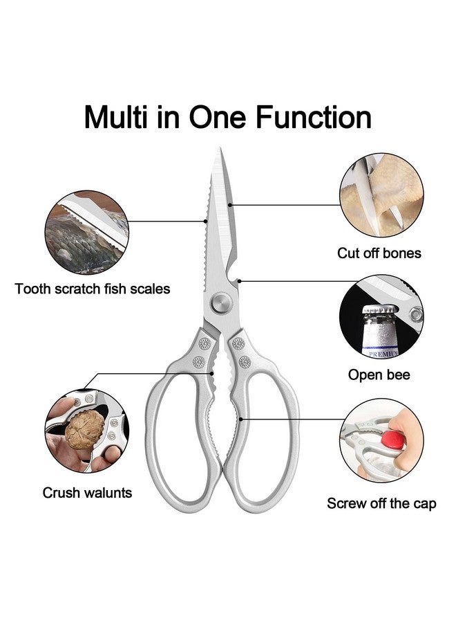 CGBE CGBE Kitchen Scissors, Multi-Purpose Kitchen Shears, Heavy Duty Dishwasher Safe Food Scissors for Chicken, Poultry, Fish, Meat & Herbs with Non-Slip Grips - Sliver - Image 2