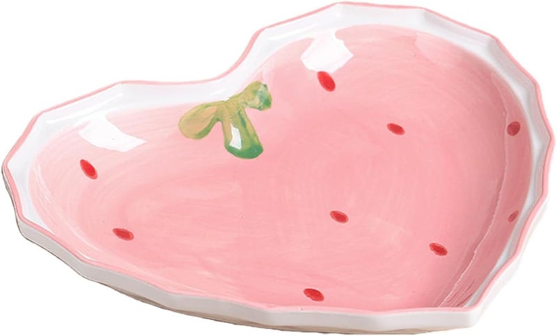 Practical Strawberry Heart Ceramic Salad Bowl Plate Base Smooth Dinnerware Tableware for Daily Meals Strawberry Pattern Ceramic Bowl - Image 1