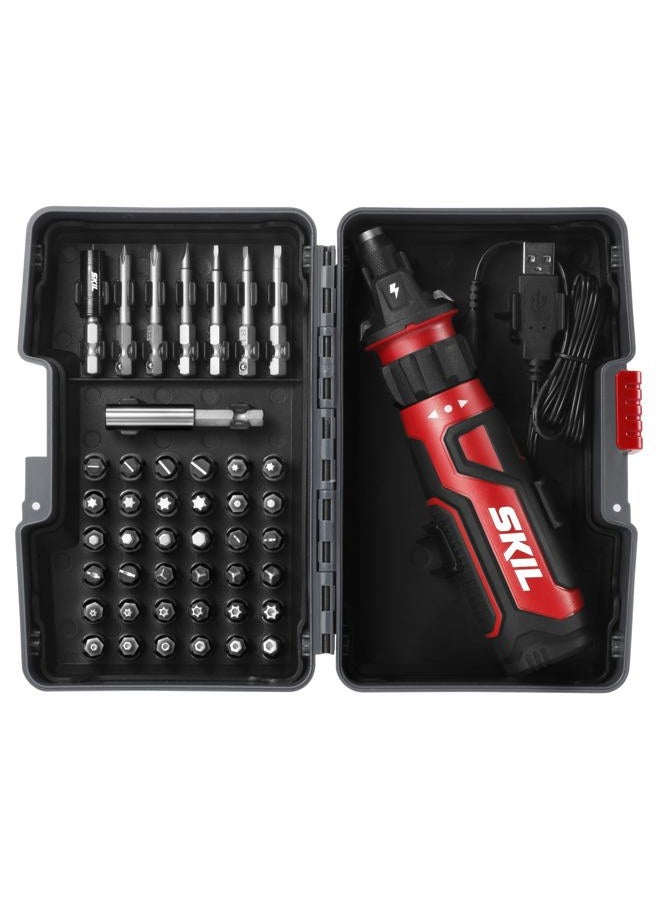 SKIL Rechargeable 4V Cordless Screwdriver with Circuit Sensor Technology Includes 45pcs Bit Set, USB Charging Cable, Carrying Case - SD561204 - Image 1