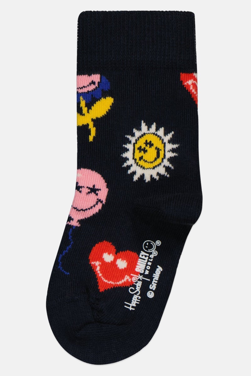Happy Socks x Smiley World Toddlers Boy 1 Pair Zen Smiley Crew Socks, Black - Image 1