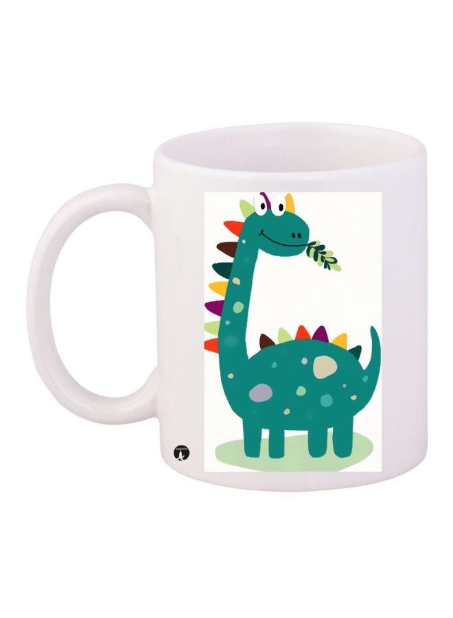 RYN Dinosaur Printed Coffee Mug White/Green 11ounce