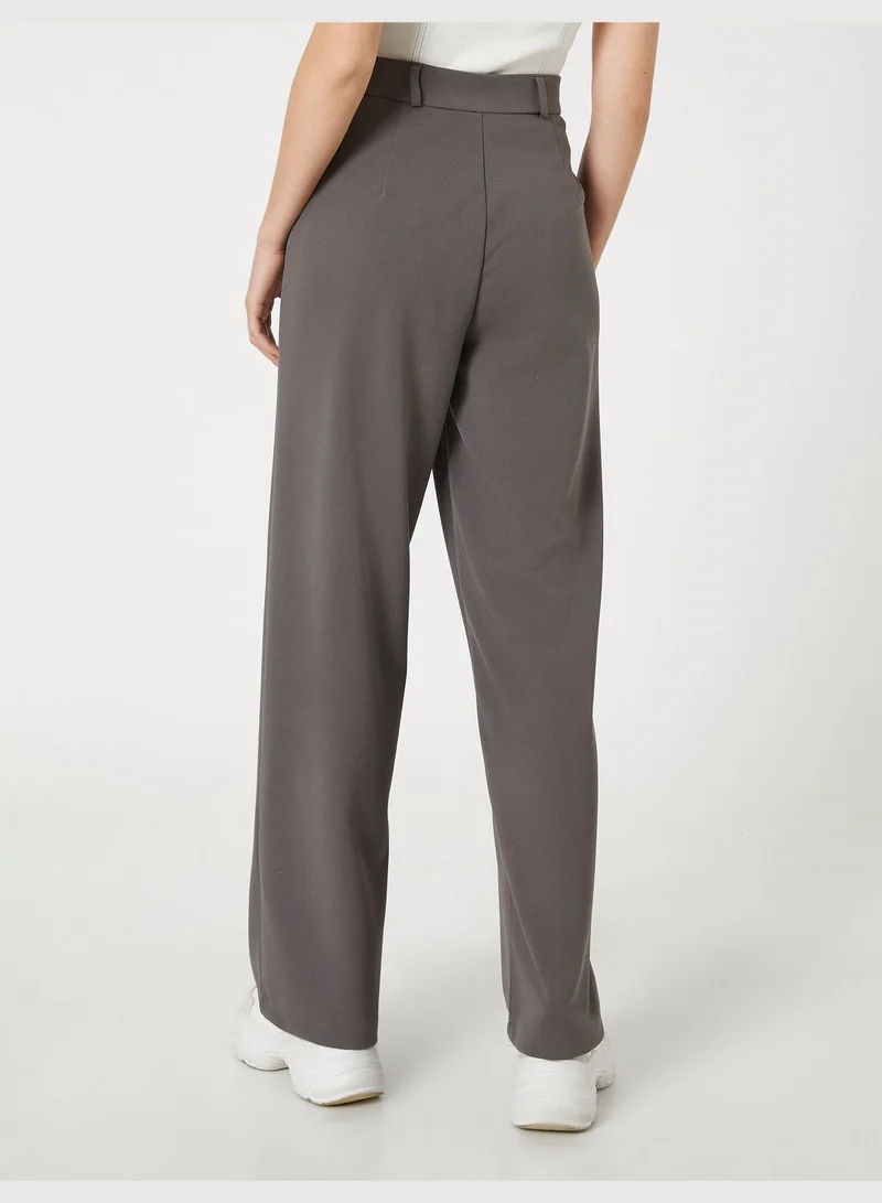 كوتون Straight Leg Ribbed Pocket Detail Fabric Trousers