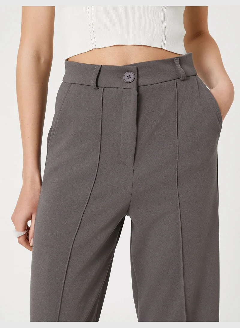 كوتون Straight Leg Ribbed Pocket Detail Fabric Trousers