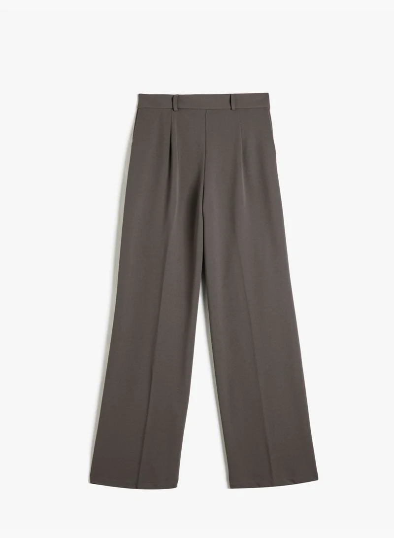 كوتون Straight Leg Ribbed Pocket Detail Fabric Trousers