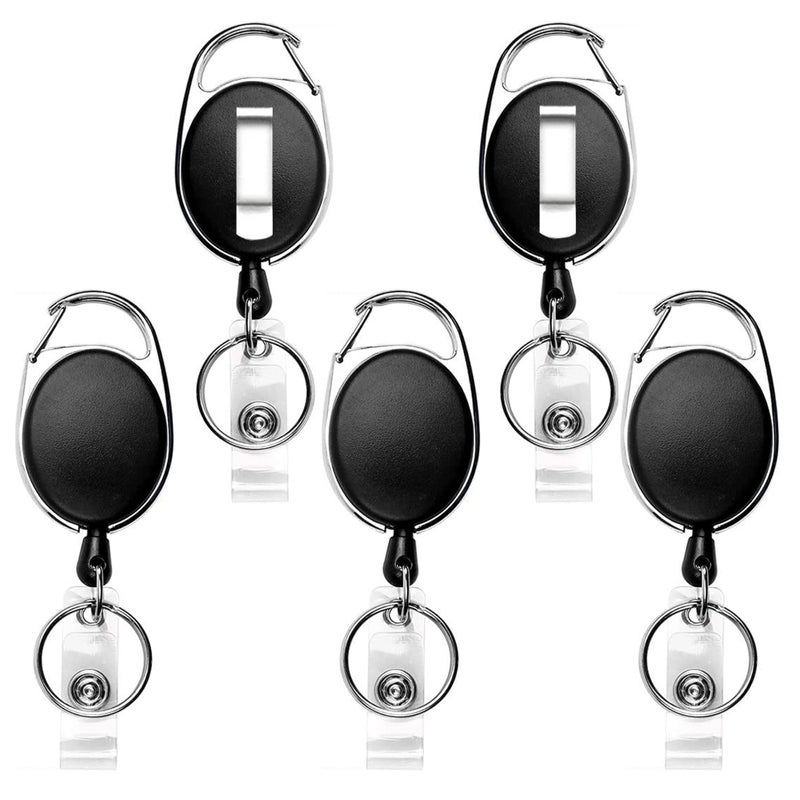 Teskyer Badge Reel, 5 Pack Retractable Badge Holders with Carabiner Belt Clip and Key Ring for ID Card Holder and Keychain - Image 1