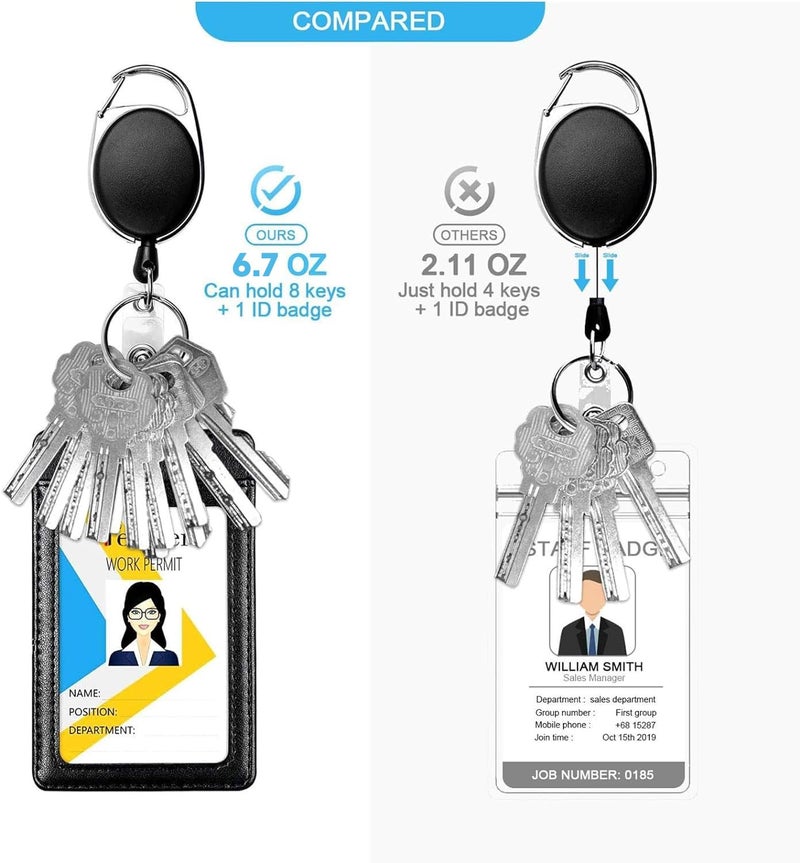 Teskyer Badge Reel, 5 Pack Retractable Badge Holders with Carabiner Belt Clip and Key Ring for ID Card Holder and Keychain - Image 2