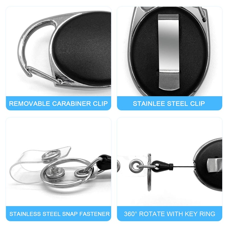 Teskyer Badge Reel, 5 Pack Retractable Badge Holders with Carabiner Belt Clip and Key Ring for ID Card Holder and Keychain - Image 3
