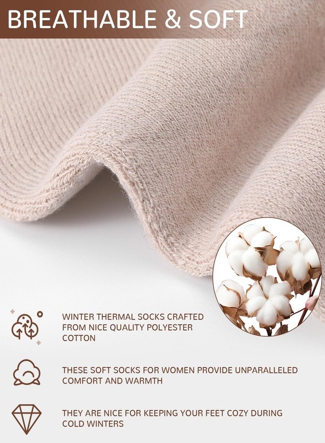 Chuarry 8 Pairs Winter Thermal Crew Sock for Women Warm Mini Crew Socks Soft Cozy Thick Bootie Socks Neutral Aesthetic stocking Thermal Gifts for Cold Weather - Image 5