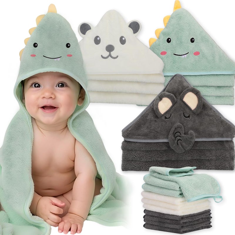 Saranna Baby Hooded Towels for Newborn 13pcs, Soft Baby Bath Towels and Washcloths Set for Toddlers, Infant Towels with Hood Set. - Image 1