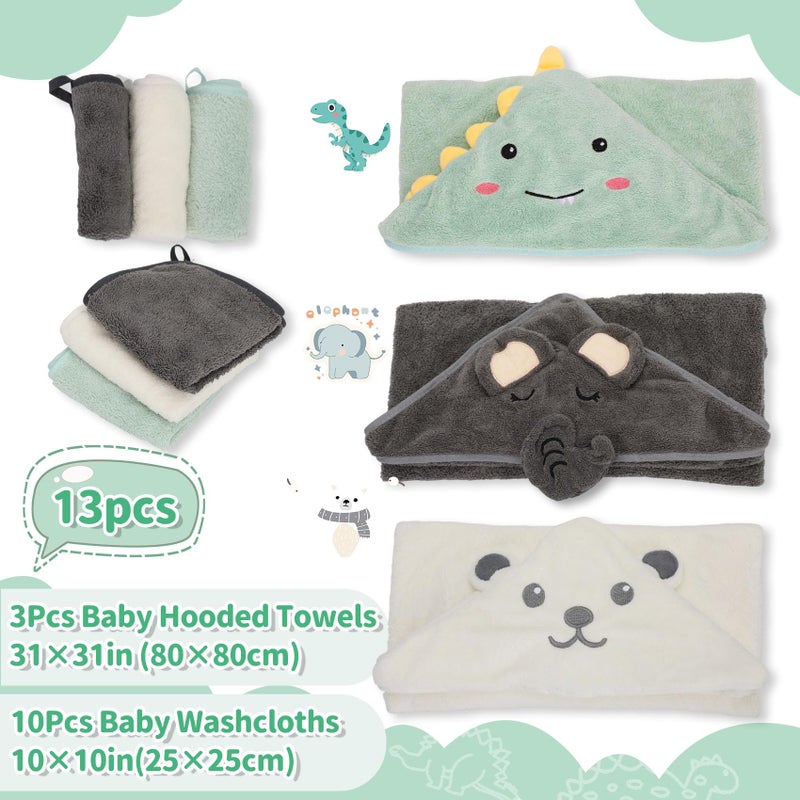 Saranna Baby Hooded Towels for Newborn 13pcs, Soft Baby Bath Towels and Washcloths Set for Toddlers, Infant Towels with Hood Set. - Image 3