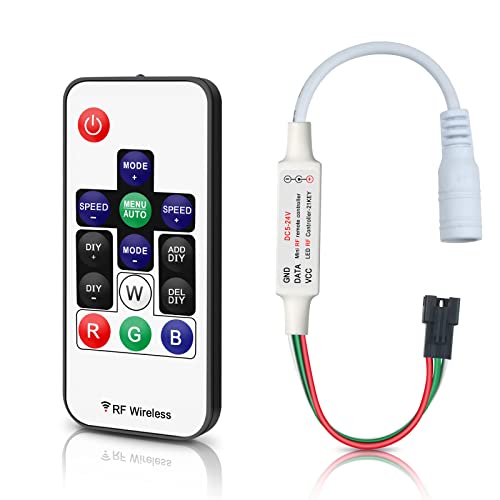 RGBZONE WS2812B RF LED Controller, 3-PIN Mini LED Strip Lights Controller, DC 5V/12V/24V for WS2812 WS2811 Dream Color LED Strip Lights(14 Key) - Image 1