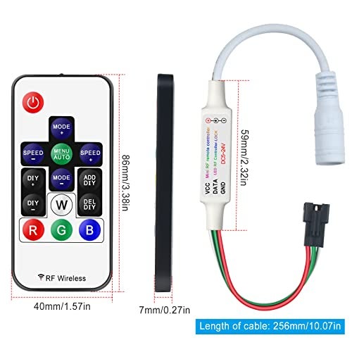 RGBZONE WS2812B RF LED Controller, 3-PIN Mini LED Strip Lights Controller, DC 5V/12V/24V for WS2812 WS2811 Dream Color LED Strip Lights(14 Key) - Image 2