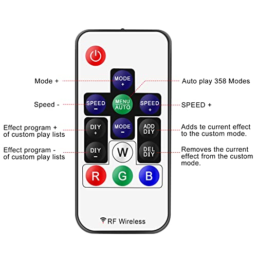 RGBZONE WS2812B RF LED Controller, 3-PIN Mini LED Strip Lights Controller, DC 5V/12V/24V for WS2812 WS2811 Dream Color LED Strip Lights(14 Key) - Image 5