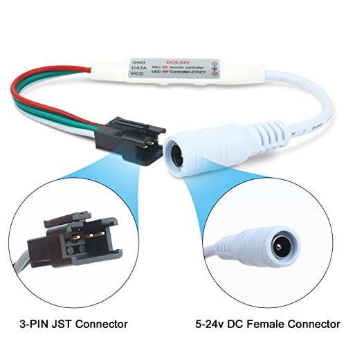 RGBZONE WS2812B RF LED Controller, 3-PIN Mini LED Strip Lights Controller, DC 5V/12V/24V for WS2812 WS2811 Dream Color LED Strip Lights(14 Key) - Image 4
